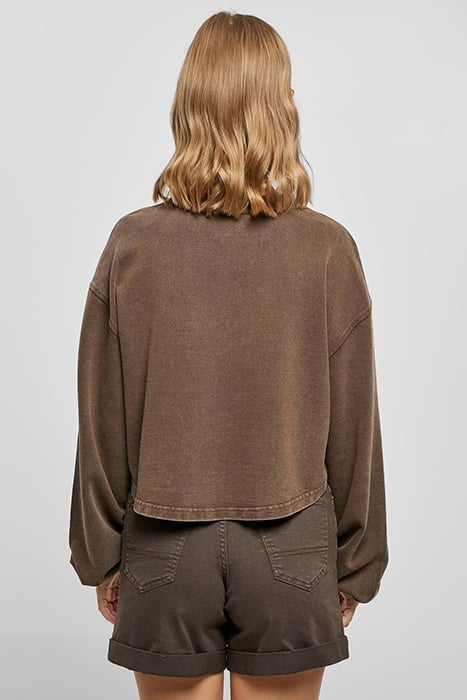 LADIES CROPPED SMALL EMBROIDERY TERRY CREWNECK BROWN 2