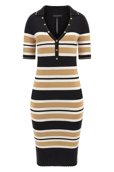 MAIA SS DRESS SWTR BLACK WHITE TAUPE ST 4