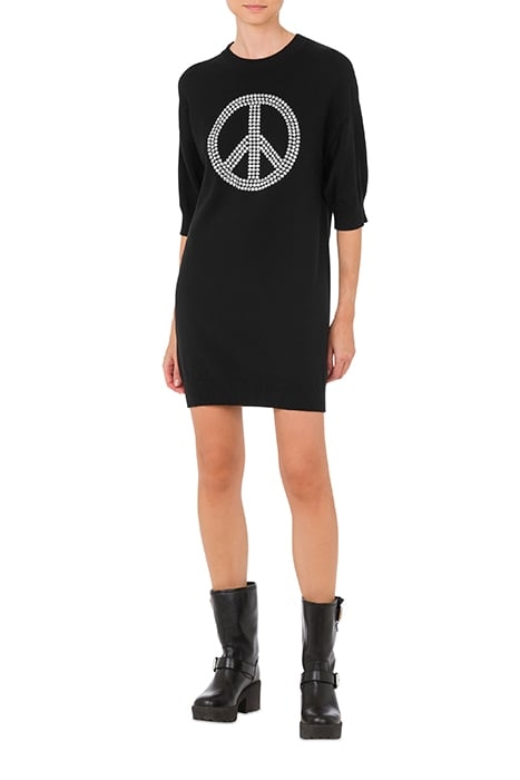 PEACE SYMBOL KNITTED DRESS BLACK 1