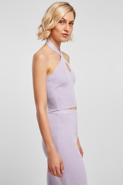 LADIES RIB KNIT CROSSED NECKHOLDER TOP LILAC 7