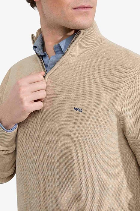 STRUCTURED ZIP MOCK SWEATER SAND 6