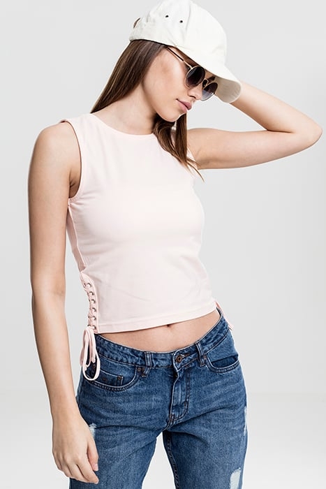 LADIES LACE UP CROPPED TOP PINK 6