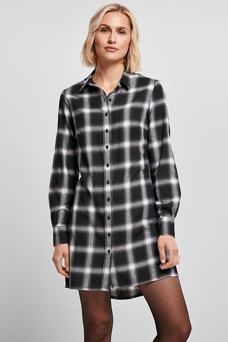 LADIES COTTON CHECK SHIRT DRESS BLACK/WHITE 1
