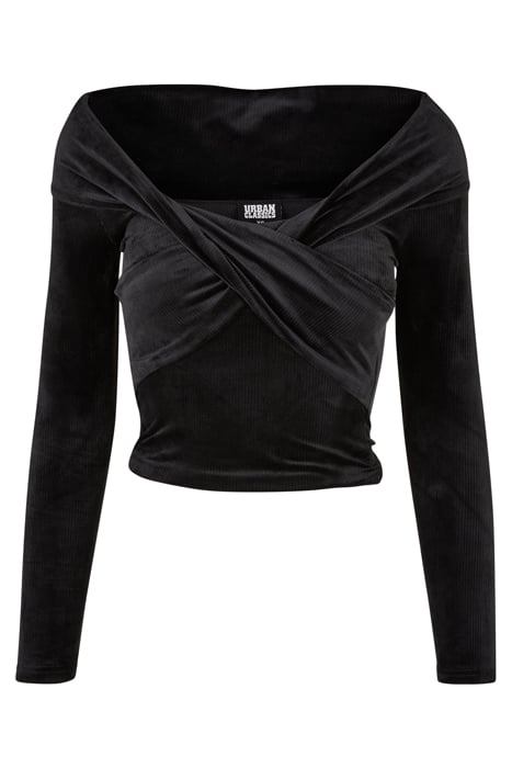 LADIES VELVET RIB CROSSED OFF SHOULDER LONGSLEEVE BLACK 4