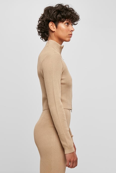 LADIES CROPPED RIB KNIT ZIP CARDIGAN UNIONBEIGE 7