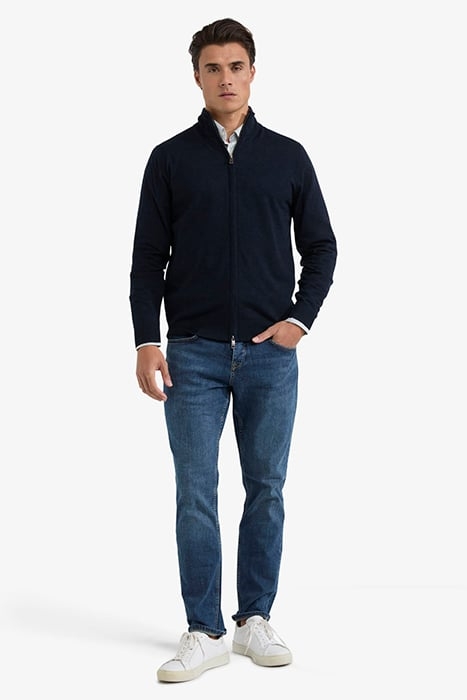 FINE MERINO ZIP THRU CARDIGAN NAVY 2