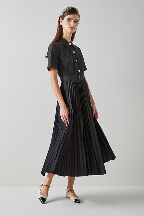 CALLY PLEATED SHIRT DRESS BLACK 1