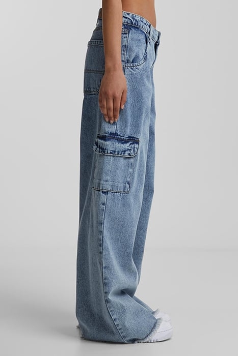 LADIES MID WAIST CARGO DENIM PANTS VINTAGE LIGHTBLUE WASHED 7