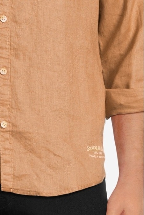 LINEN SHIRT WITH SLEEVE ROLL-UP CAMEL 4