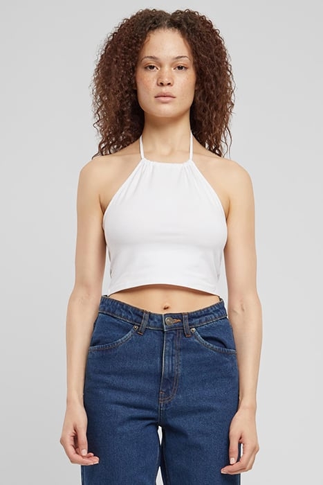 LADIES CROPPED NECKHOLDER TOP WHITE 1