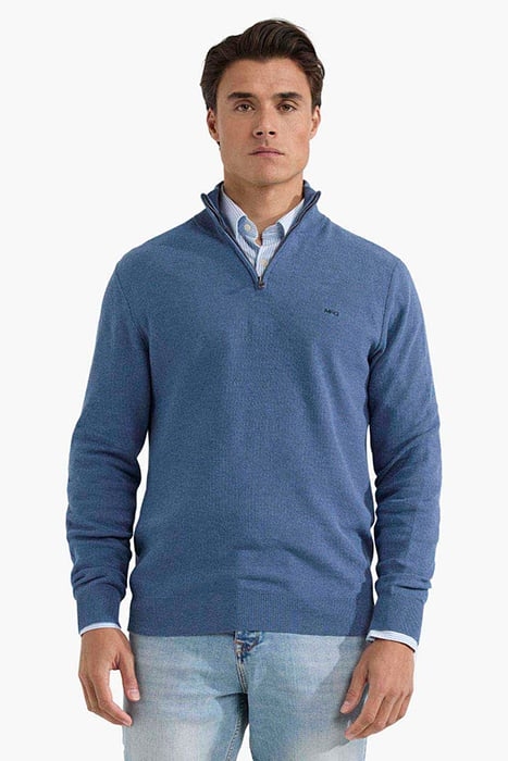 STRUCTURED ZIP MOCK SWEATER VINTAGE BLUE 1