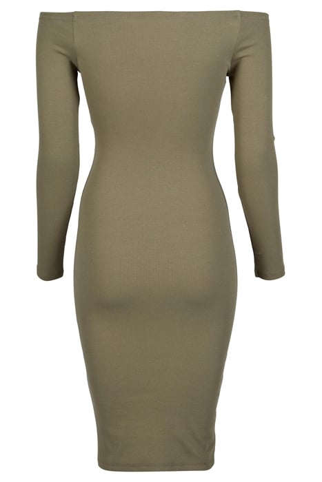 LADIES OFF SHOULDER LONGSLEEVE RIB DRESS TINIOLIVE 4