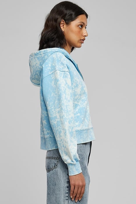 LADIES SHORT OVERSIZED TOWEL WASHED ZIP HOODY BALTICBLUE 7