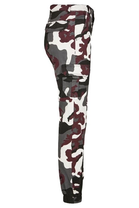 LADIES HIGH WAIST CAMO CARGO PANTS WINE CAMO 4