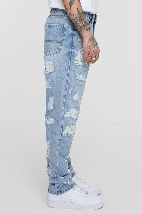 HEAVY OUNCE STRAIGHT FIT HEAVY DESTROYED JEANS NEW LIGHT BLU 7