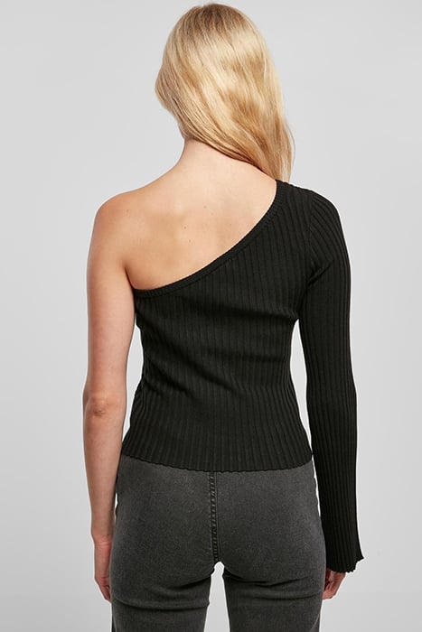LADIES SHORT RIB KNIT ONE SLEEVE SWEATER BLACK 2