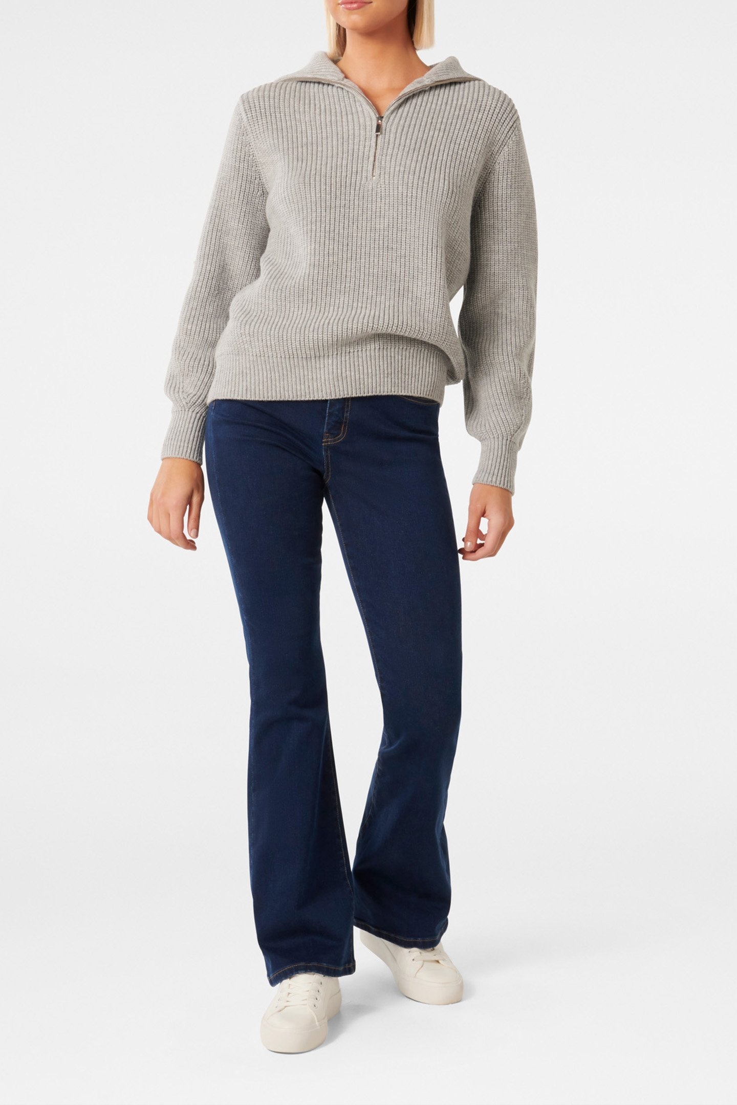 DANIELLE QUARTER ZIP KNITTED JUMPER GREY 3