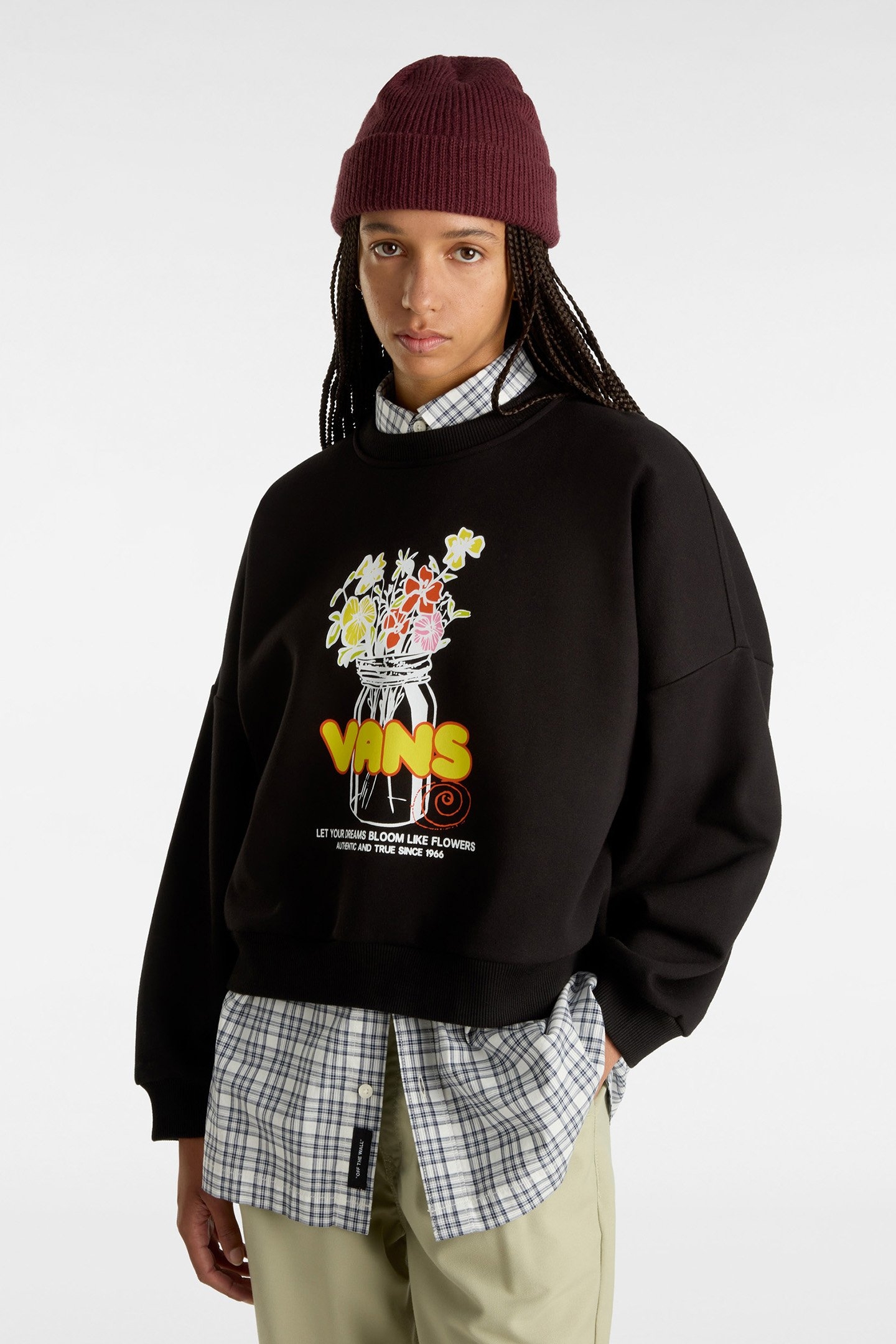 BOUQUET LOOSE CREW FLEECE BLACK 1