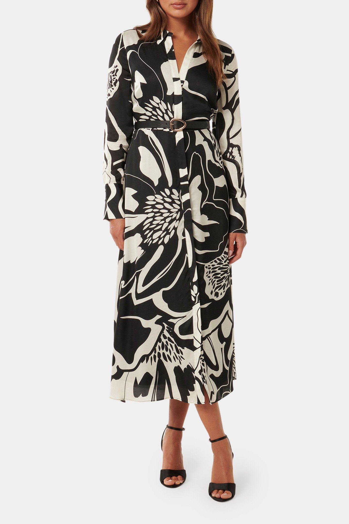 JANINE SATIN MIDI SHIRT DRESS DUNSTAN ABSTRACT 1
