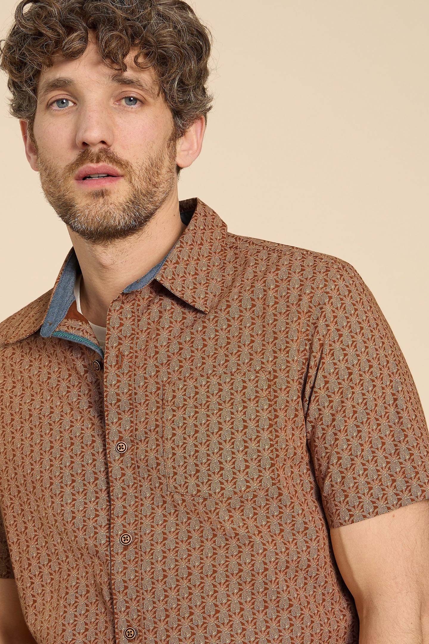 GEO PINEAPPLE PRINTED SS SHIRT ORANGE PRINT 6