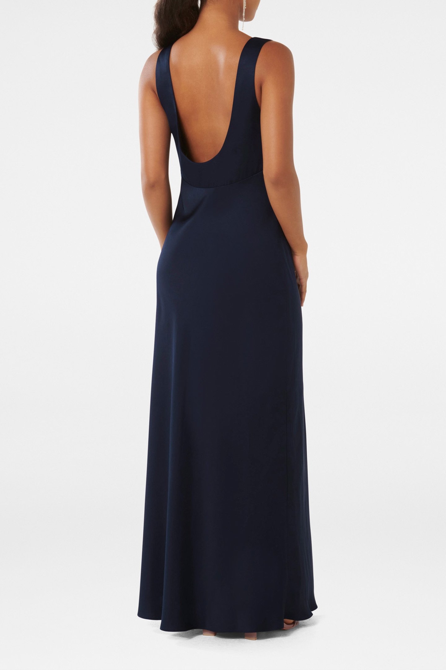 CAMERON PETITE V NECK SATIN MAXI DRESS NAVY 2
