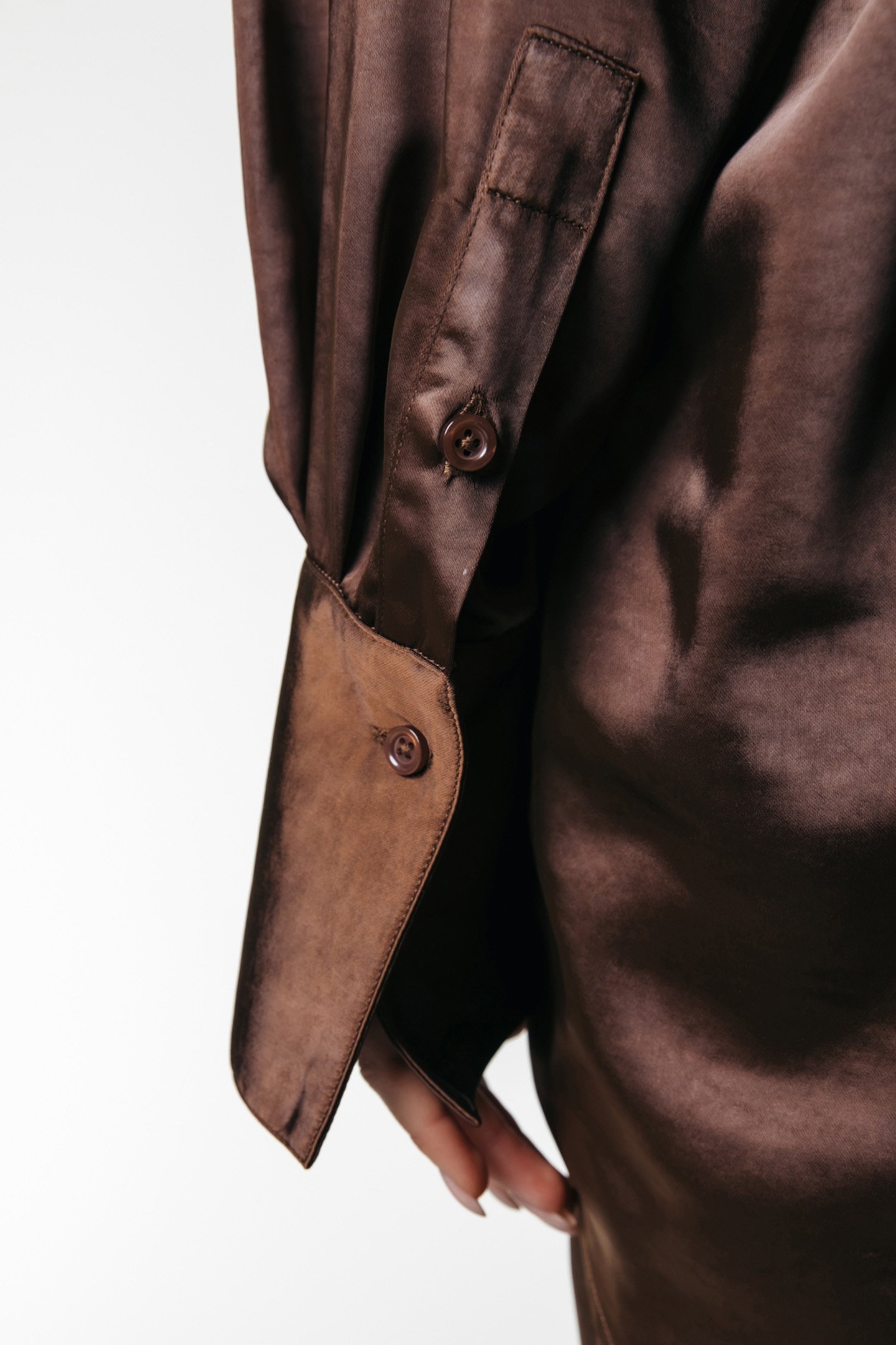 OLETTA SATIN BUTTON DOWN BLOUSE DARK BROWN 5