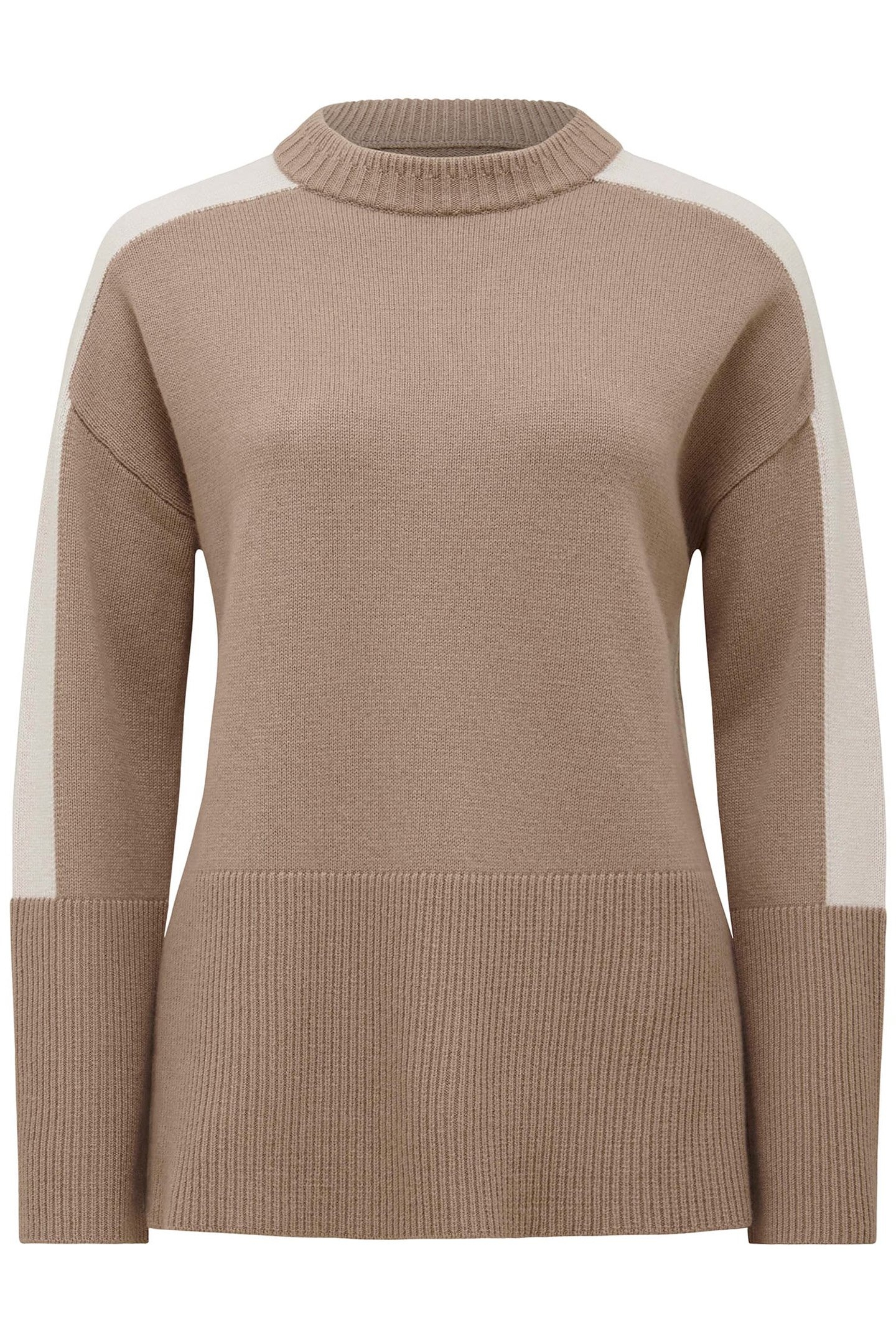 BIANCA RELAXED LONGLINE CREW NECK JUMPER MUSHROOM/ STONE COL 4