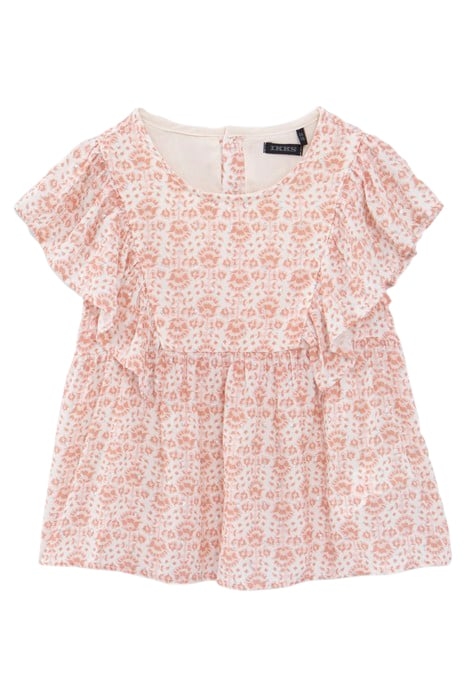 GIRLS’ ECRU BLOUSE, FLOWERY PRINT WITH SILVER THREADS 1