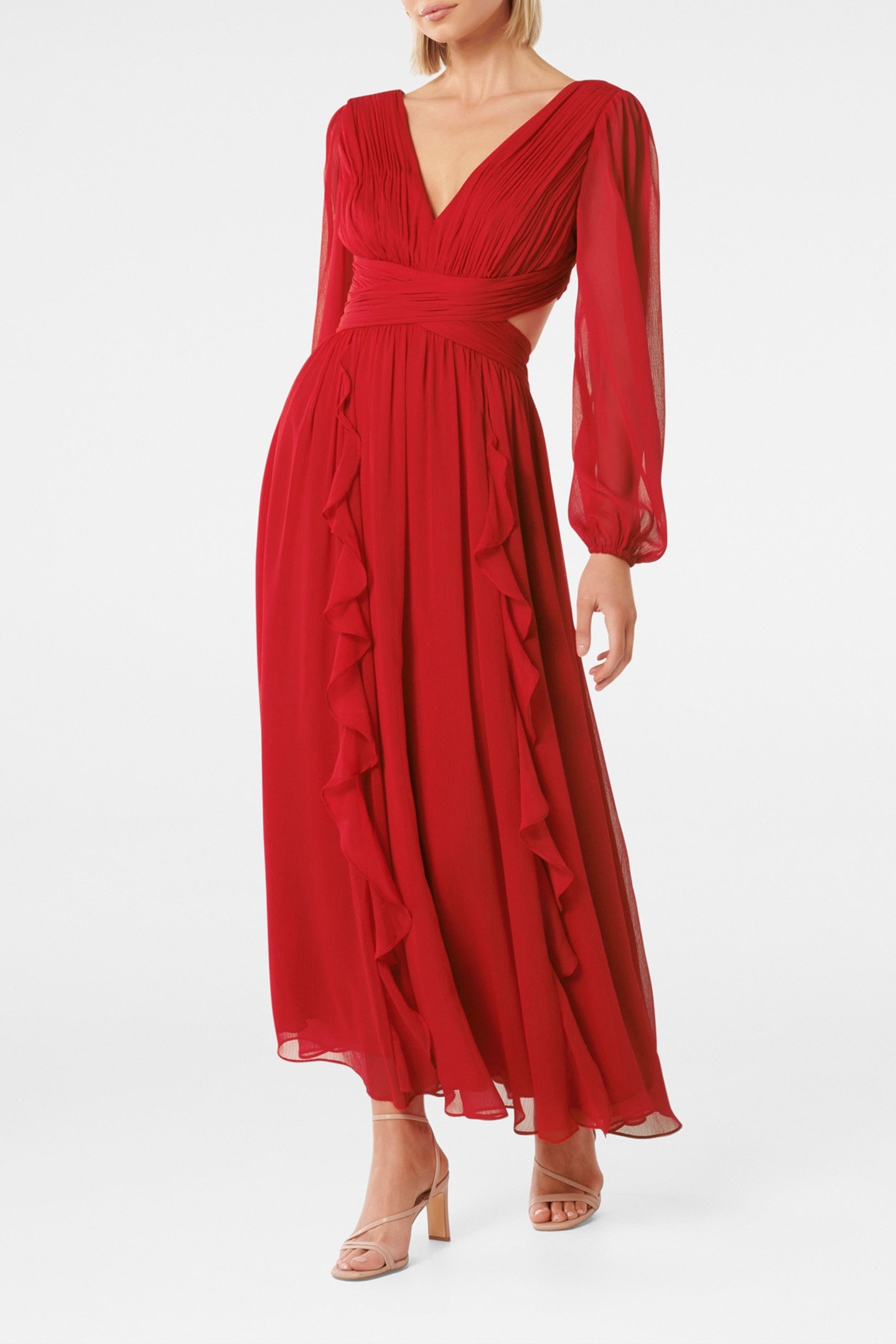 ROSALYN LONG SLEEVES FRILL DRESS CHERRY RED 4