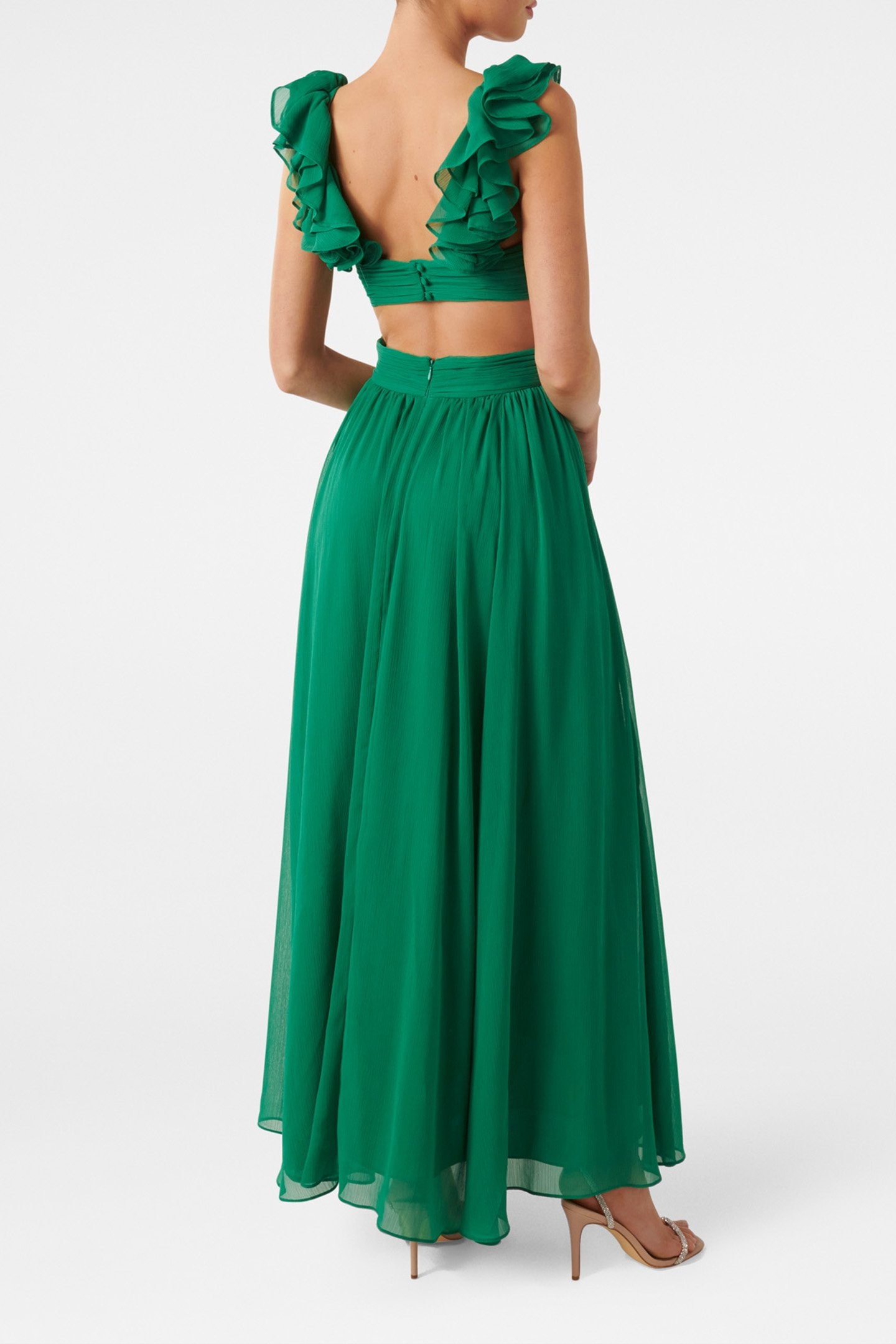 SELENA RUFFLE SHOULDER MAXI DRESS GREEN 2