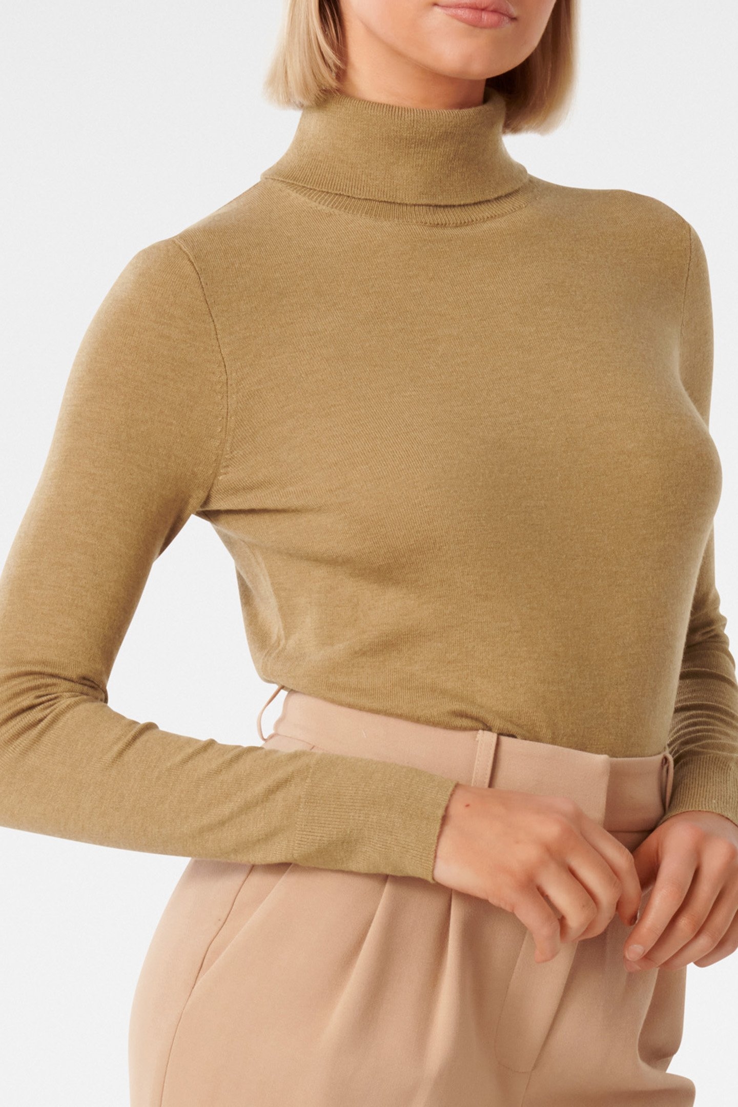 SARAH LAYERING ROLL NECK KNITTED JUMPER CAMEL 5