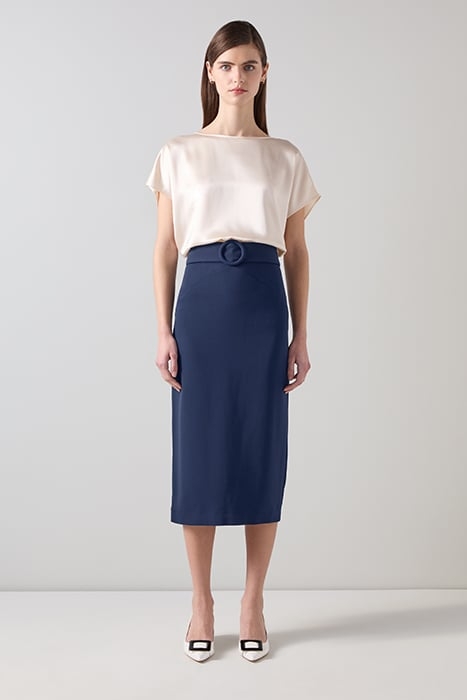 KLAUDIA BELTED MIDI SKIRT NAVY 1