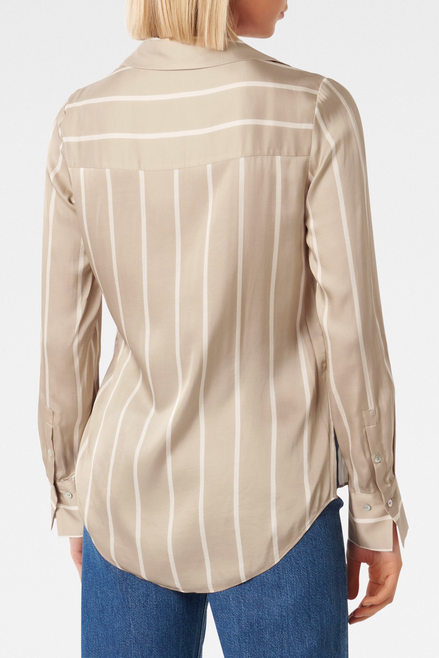 HARVEY NOTCHED NECK SATIN SHIRT TAN ARBORY STRIPE 2