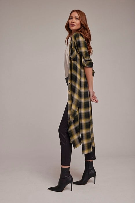 ROLLED SLEEVE DUSTER DRESS GREEN & BLACK PLAID 3