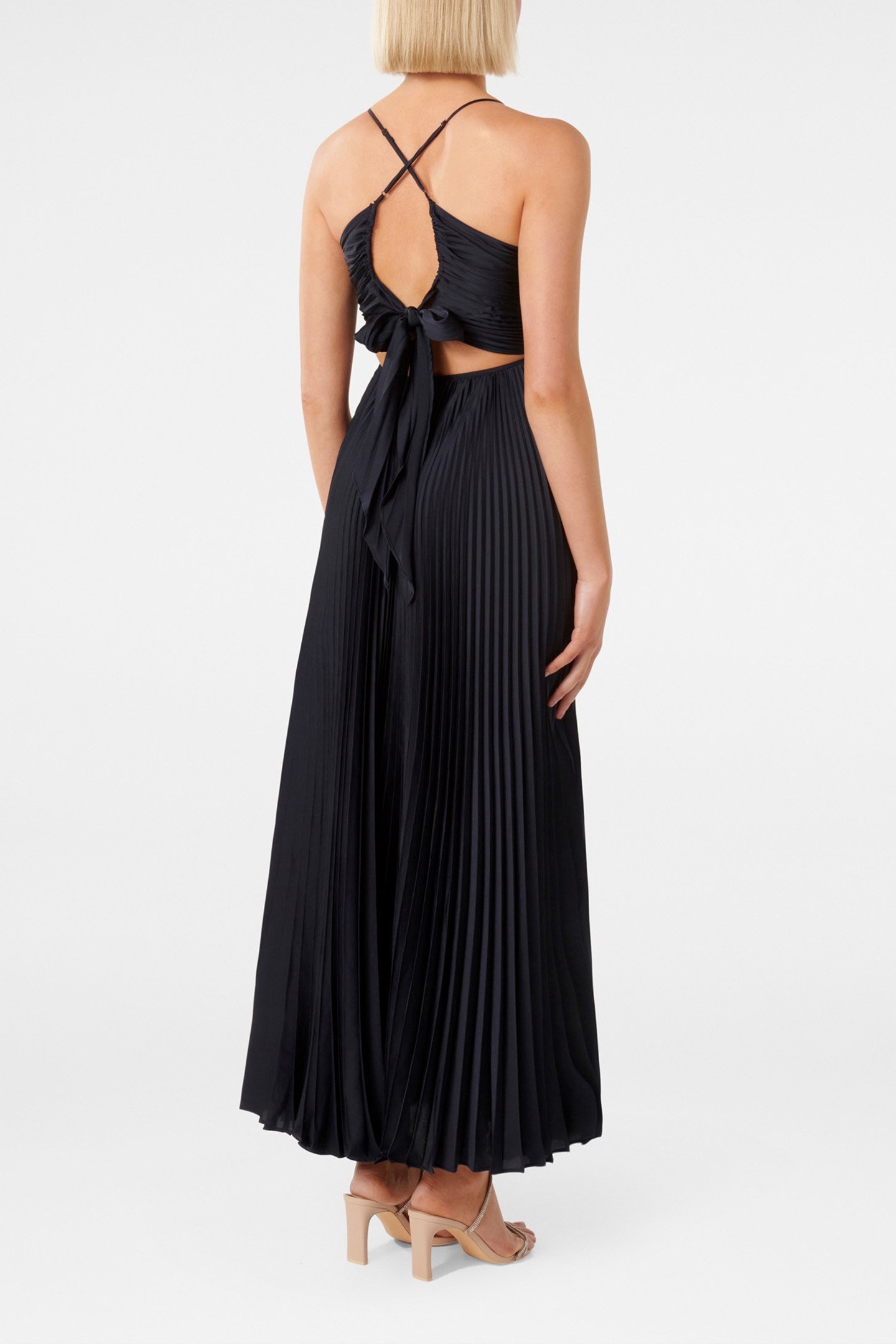 GERI TIE BACK PLEATED MAXI DRESS NAVY 2