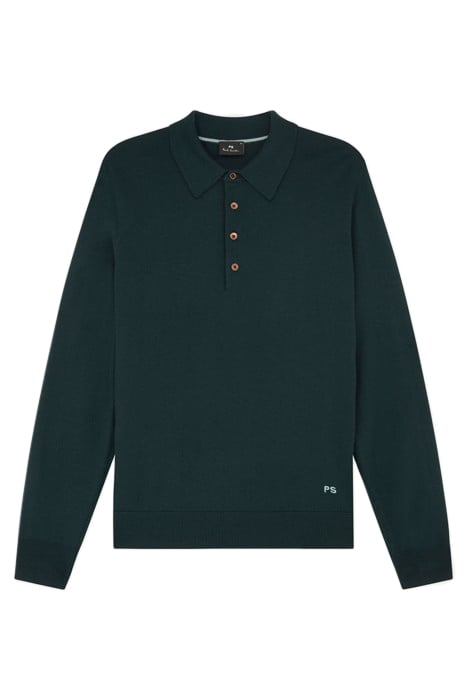 MENS SWEATER LS POLO VERY DARK GREEN 2