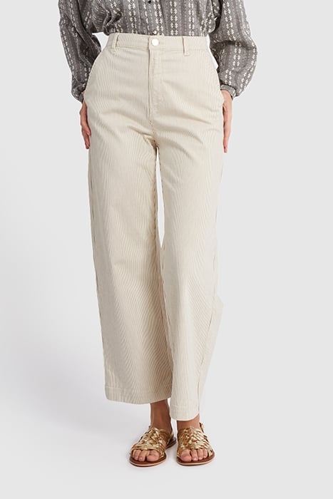 BEIGE FINE-STRIPED WIDE-LEG TROUSERS 1