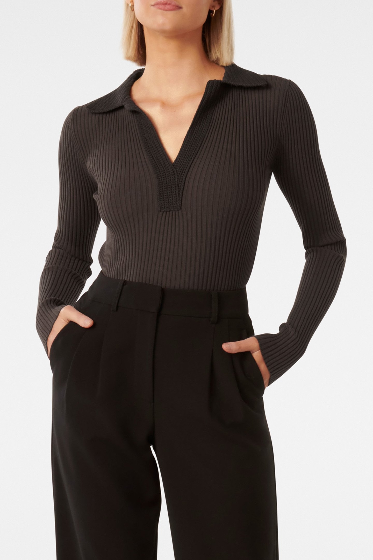 PIPER CROCHET POLO KNITTED TOP CHOCOLATE 1