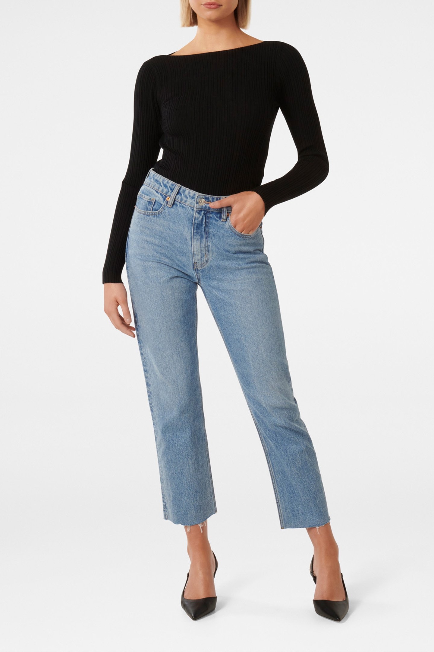 EVIE LONG SLEEVES RIB KNITTED JUMPER BLACK 3