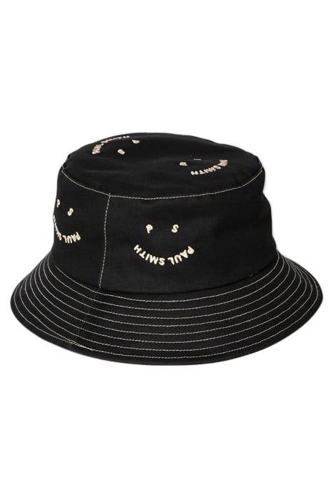 MEN HAT BUCKET HAPPY BLACK 2