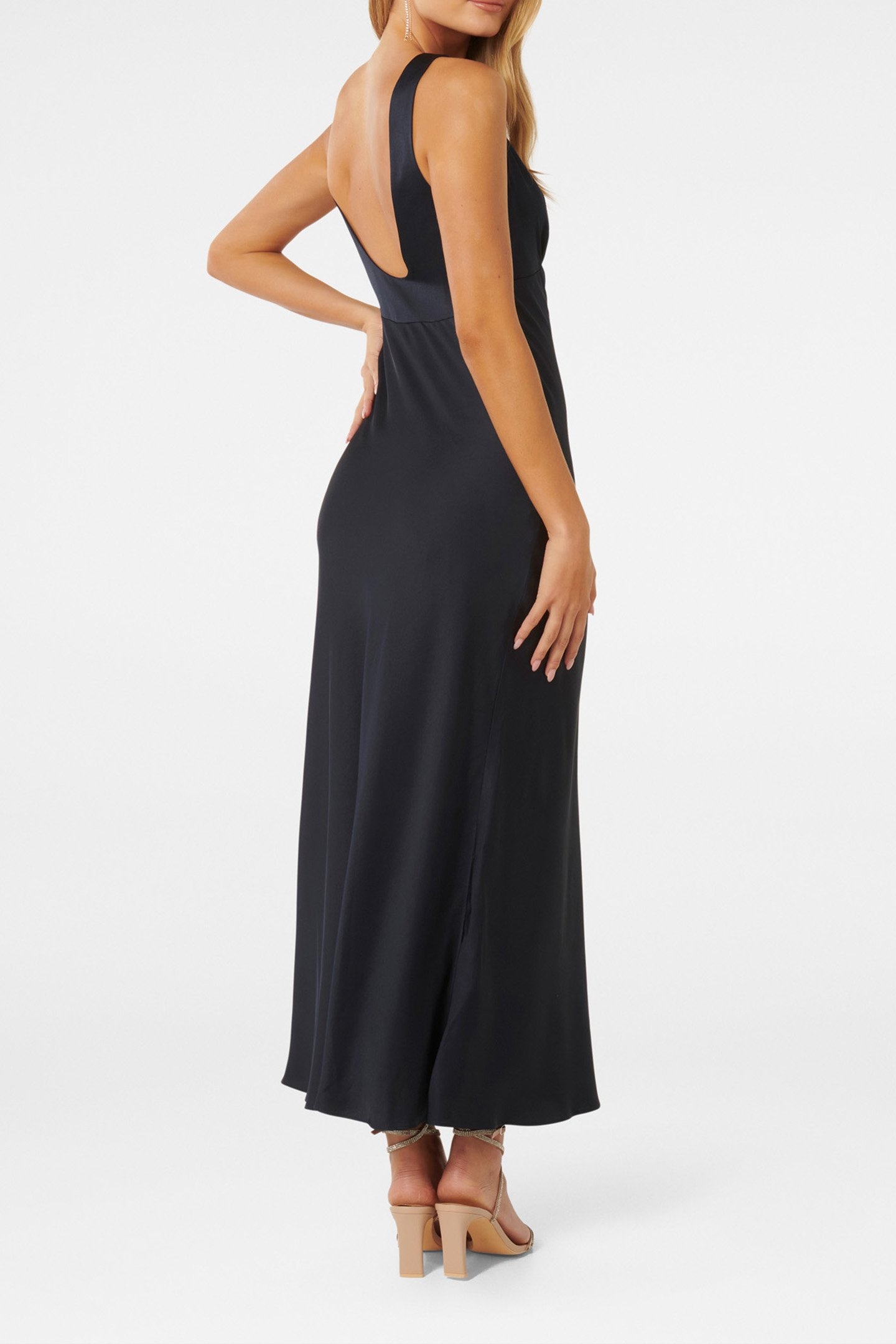CAMERON V NECK SATIN MAXI DRESS NAVY 2