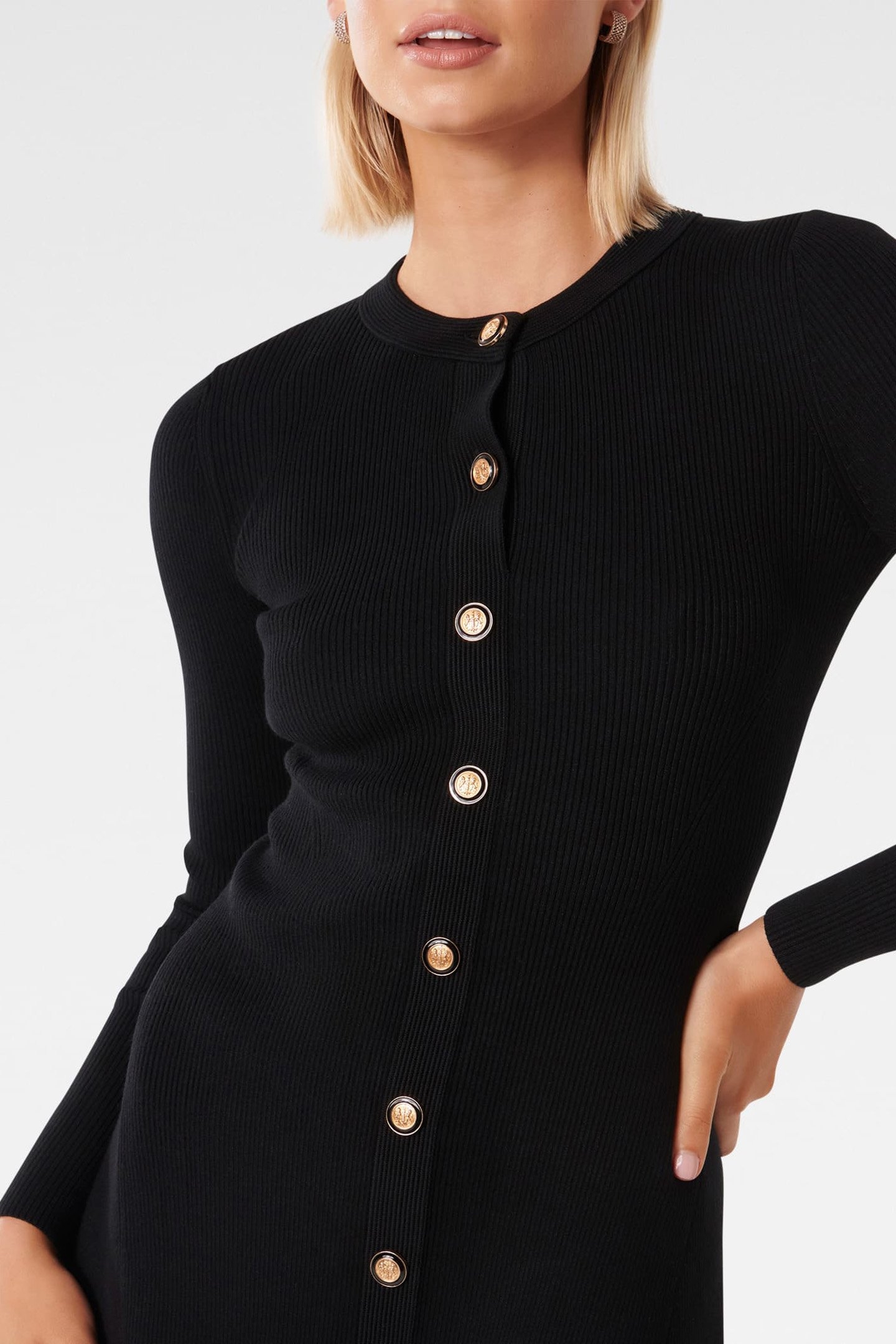 JOLIE BUTTON THROUGH MINI KNITTED DRESS BLACK 6