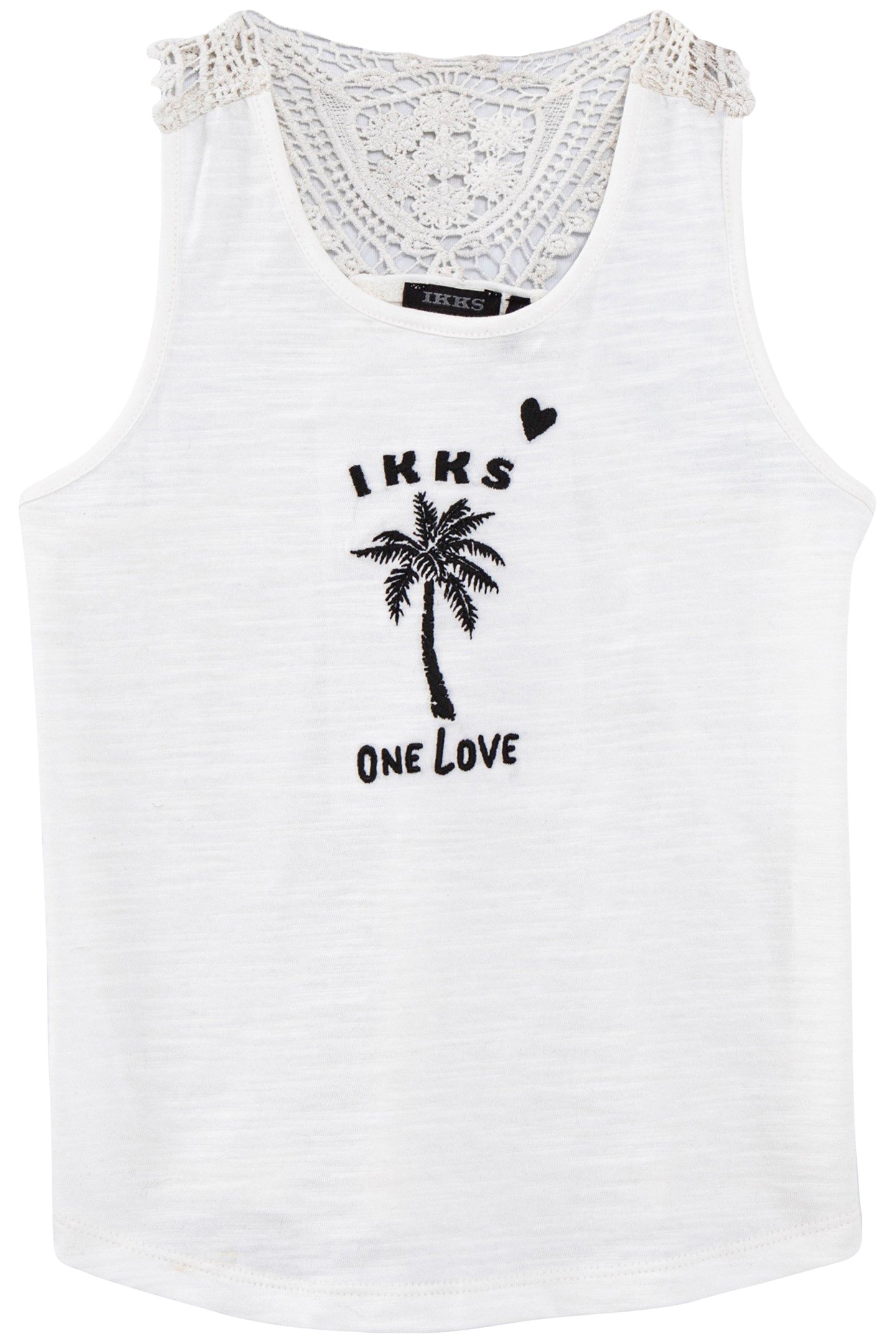 GIRLS' ECRU ORGANIC COTTON VEST TOP WITH MACRAMÉ LACE BACK 1