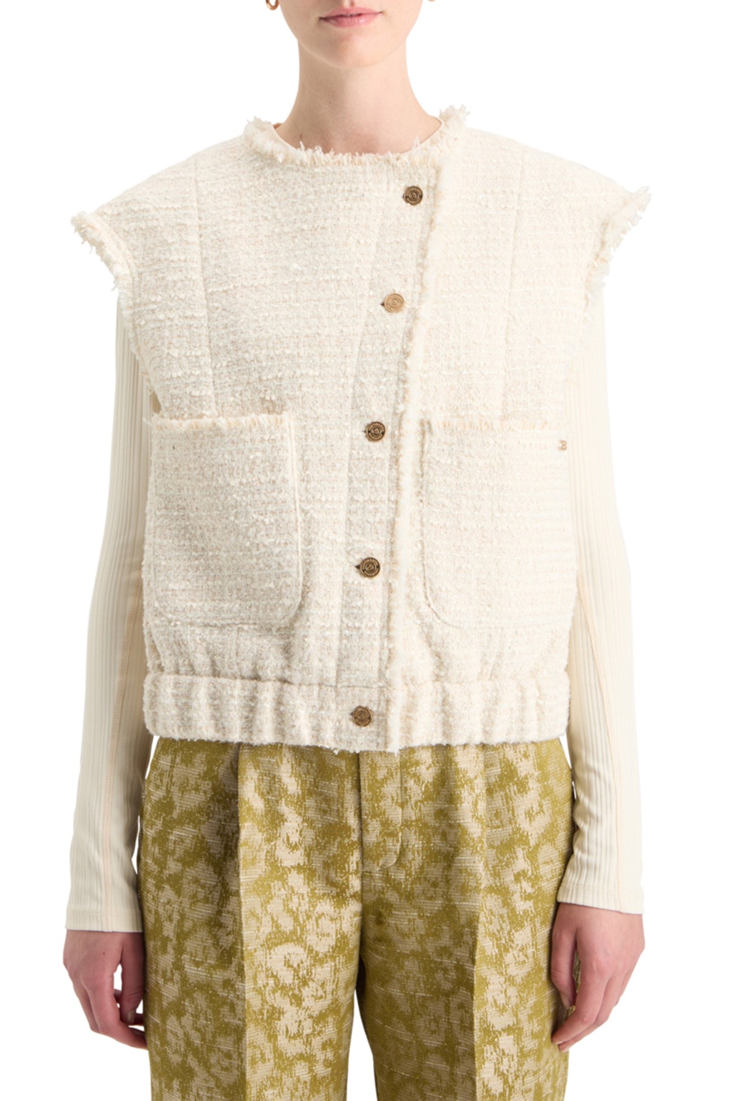 BOUCLE TWEED COLLARLESS GILET SOFT ICE MELANGE 1