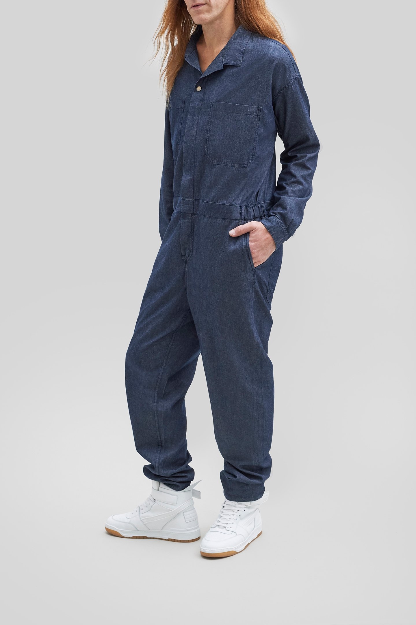 UNISEX NAVY WATERLESS DENIM GENDER FREE JUMPSUIT 1