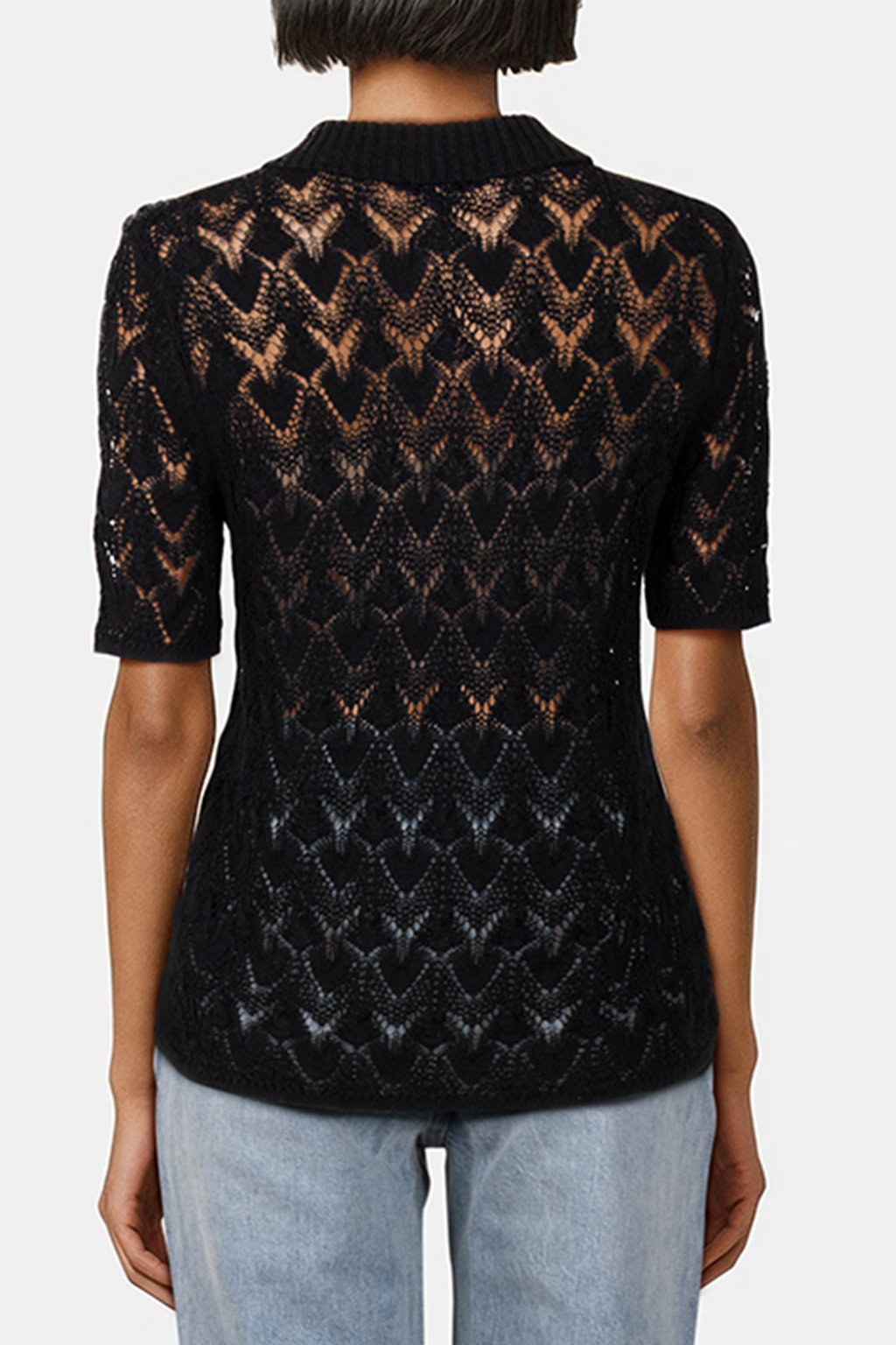 CROCHET KNIT POLO BLACK 2