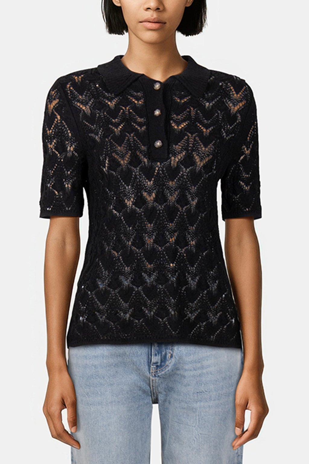 CROCHET KNIT POLO BLACK 1