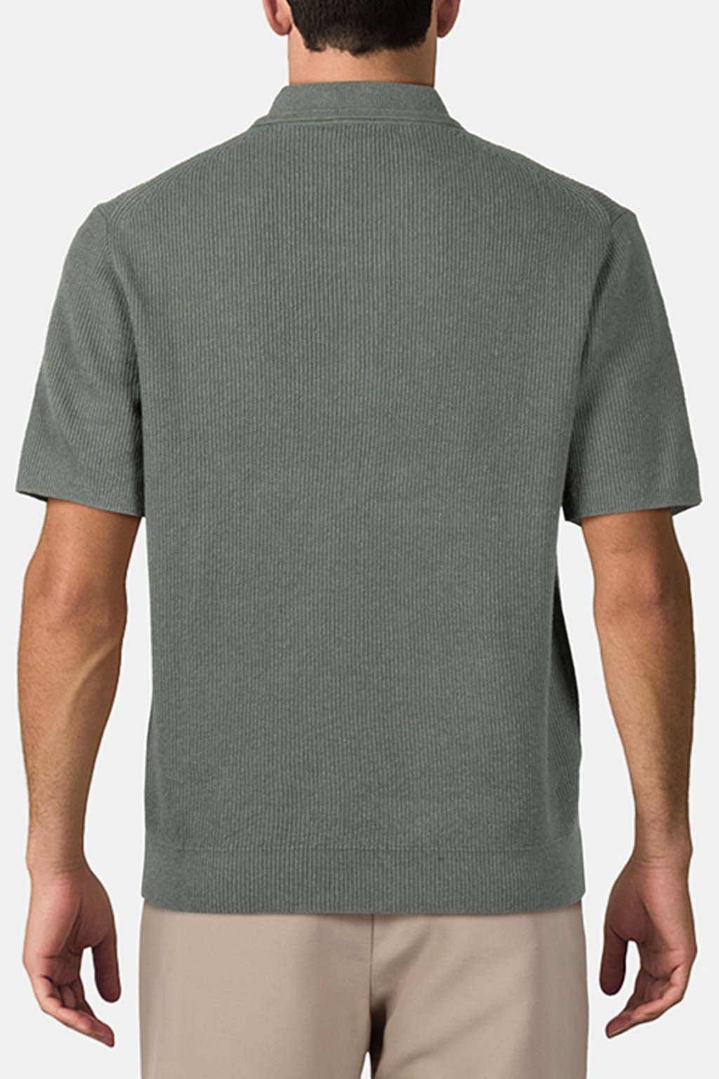 LINEN BLEND BUTTON POLO SAGE 2