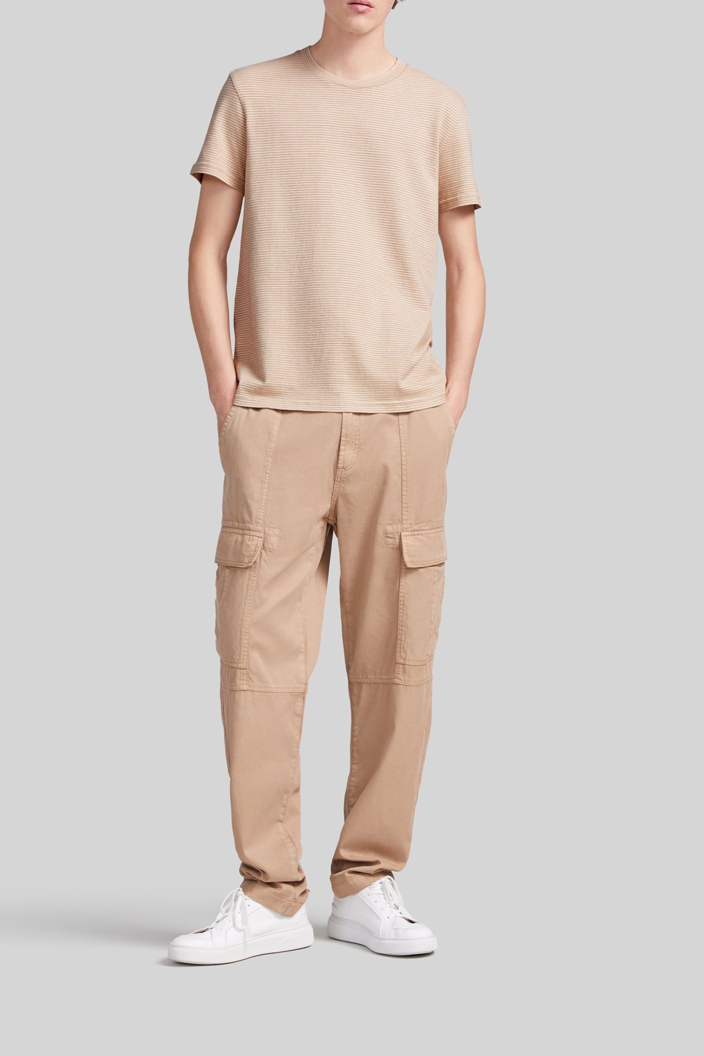 BEIGE ORGANIC COTTON THIN STRIPED T-SHIRT 3