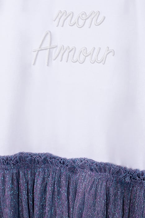 WHITE BI-MATERIAL DRESS WITH SEQUINED TULLE FOR GIRLS 3